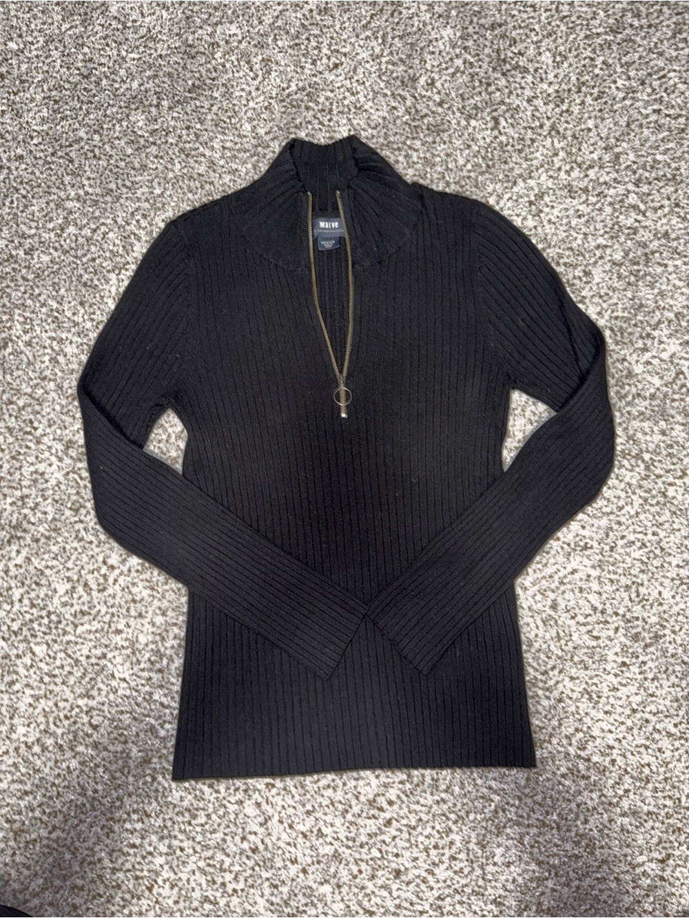 Maeve by Anthropologie Black Ribbed Half-Zip Sweater -